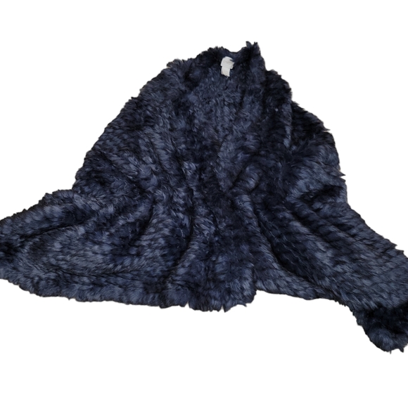Chico’s S/M Wrap Blue Evening Furry Fun soft hook eye closure - Picture 1 of 6